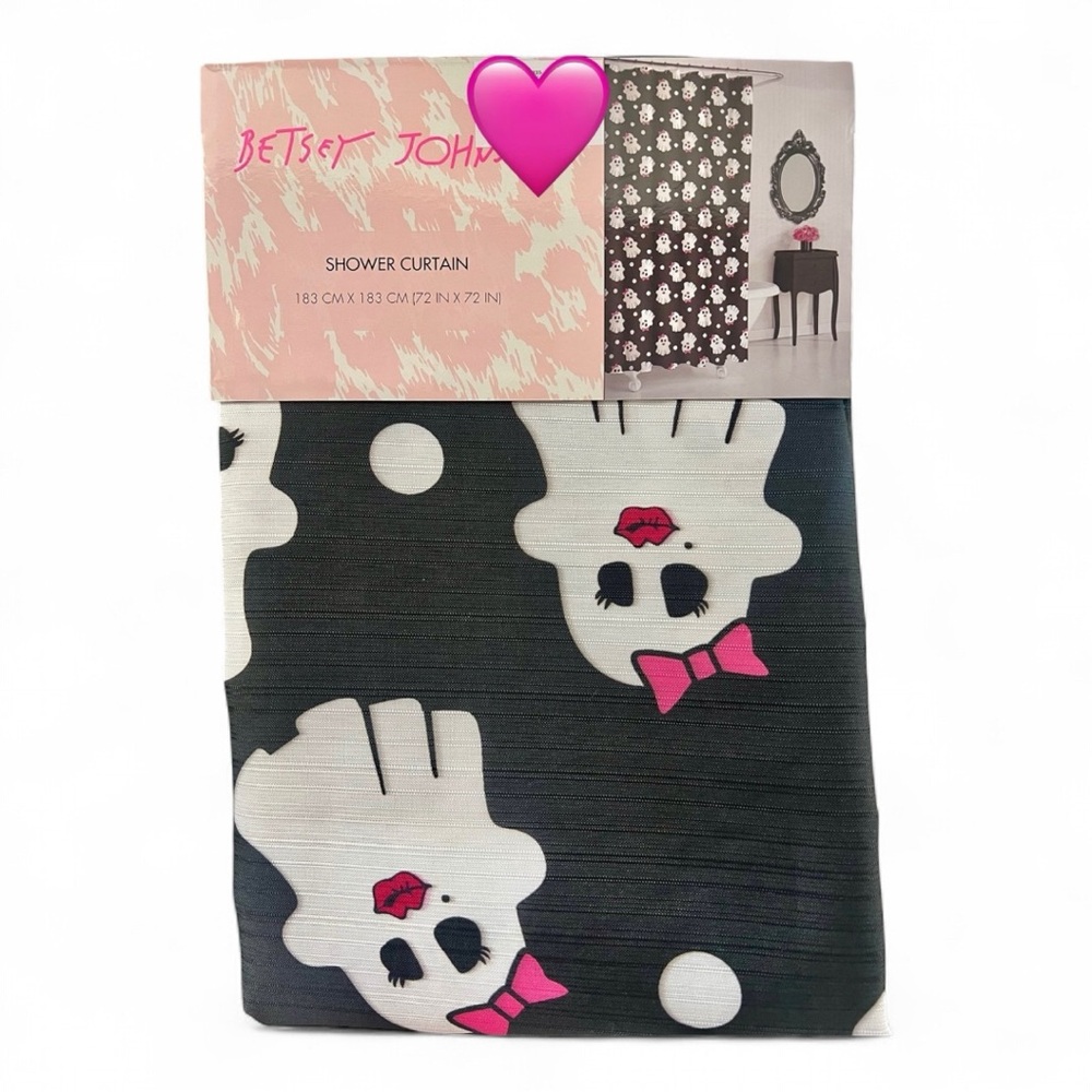 Betsey Johnson Glamorous Pink Bow Red Lip Ghost Shower Curtain